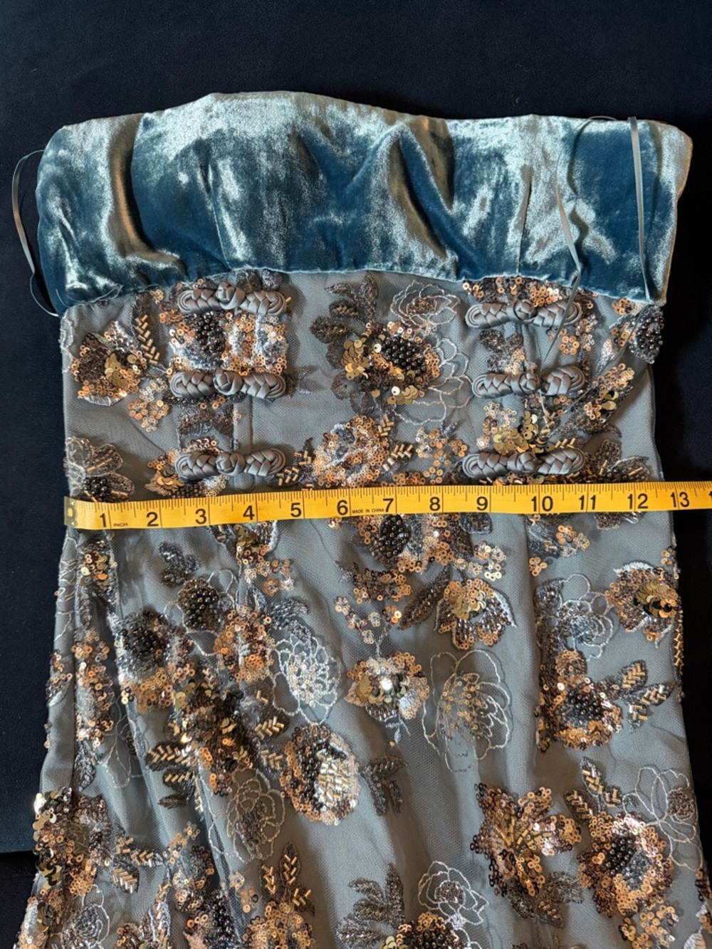 Elegant Strapless Blue Floral Dress - Picture 10 of 15